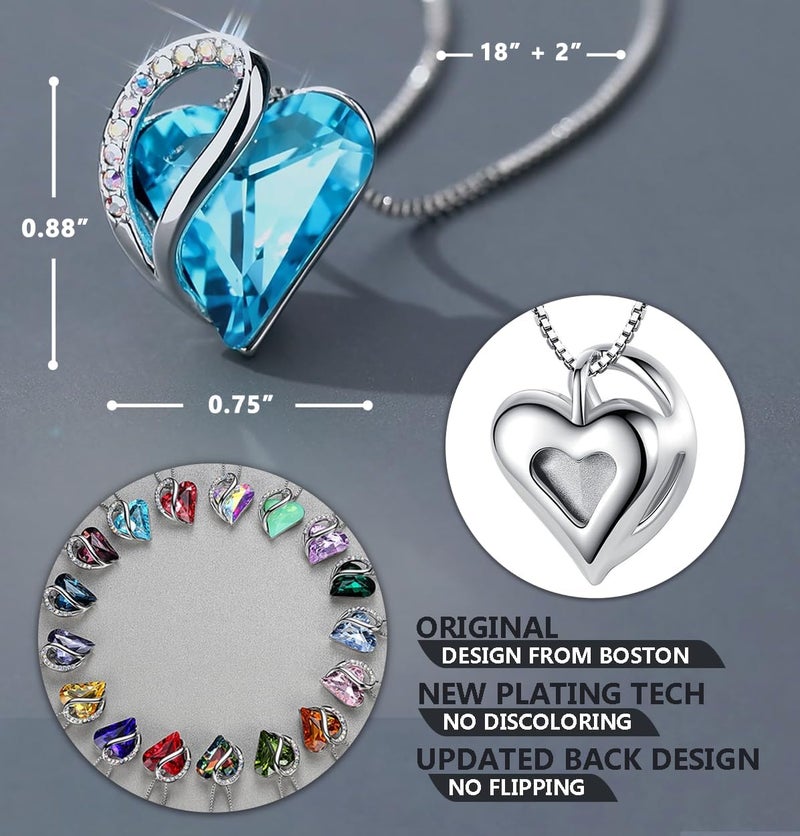 Leafael Valentine's Day Gift Necklaces for Women, Infinity Love Birthstone Heart Pendant with Turquoise Aquamarine Blue Crystal for December, Birthday Jewelry Gifts for Her, Mom, and Wife, Silver Plated, 18 + 2 inch Chain - Image 3